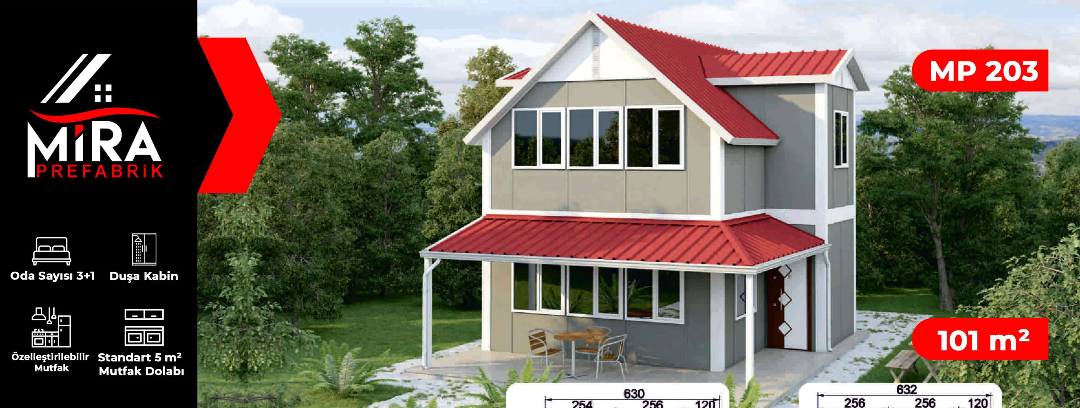 101 m² İki Katlı Prefabrik Ev Fiyatları