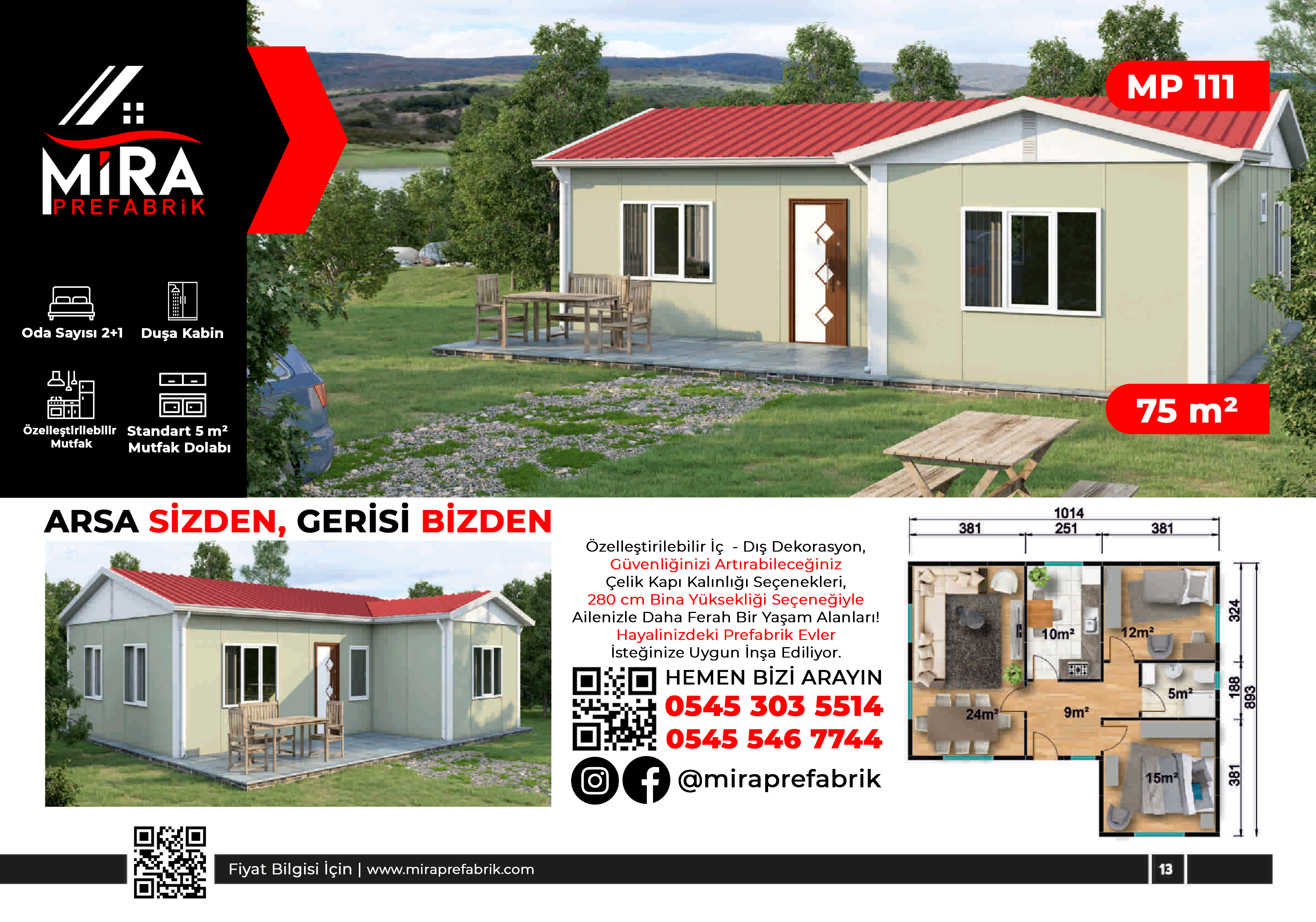 75 m² Prefabrik Ev Fiyatları