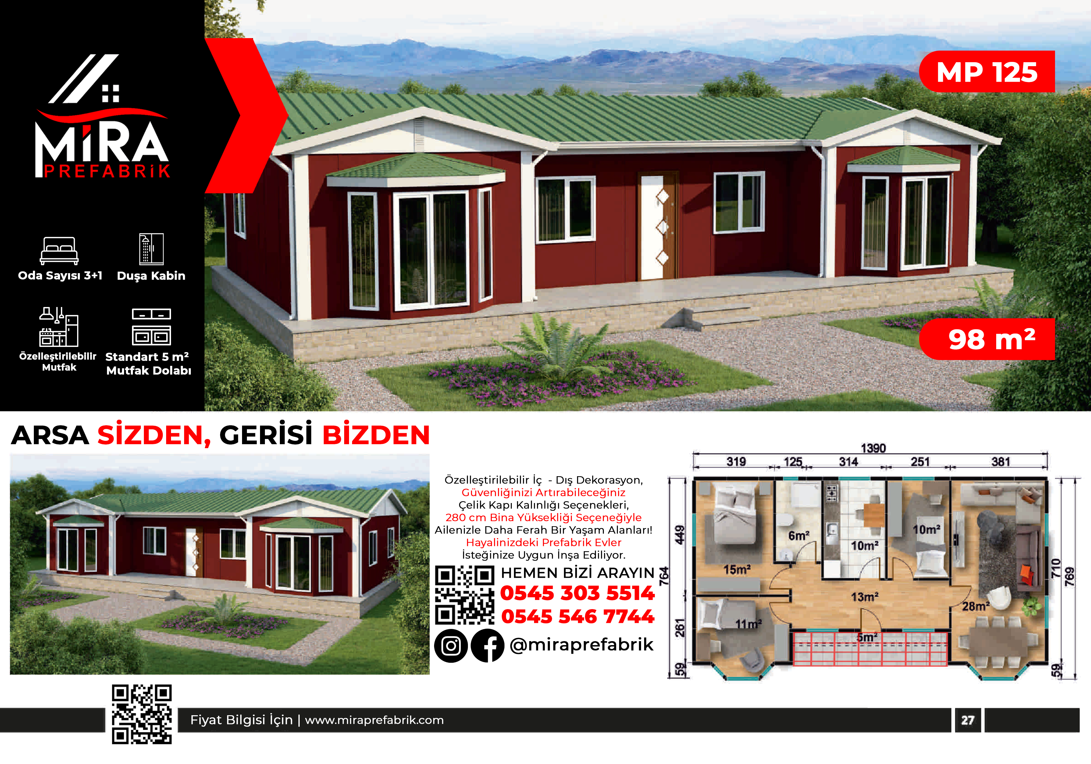 98 m² Prefabrik Ev Fiyatları