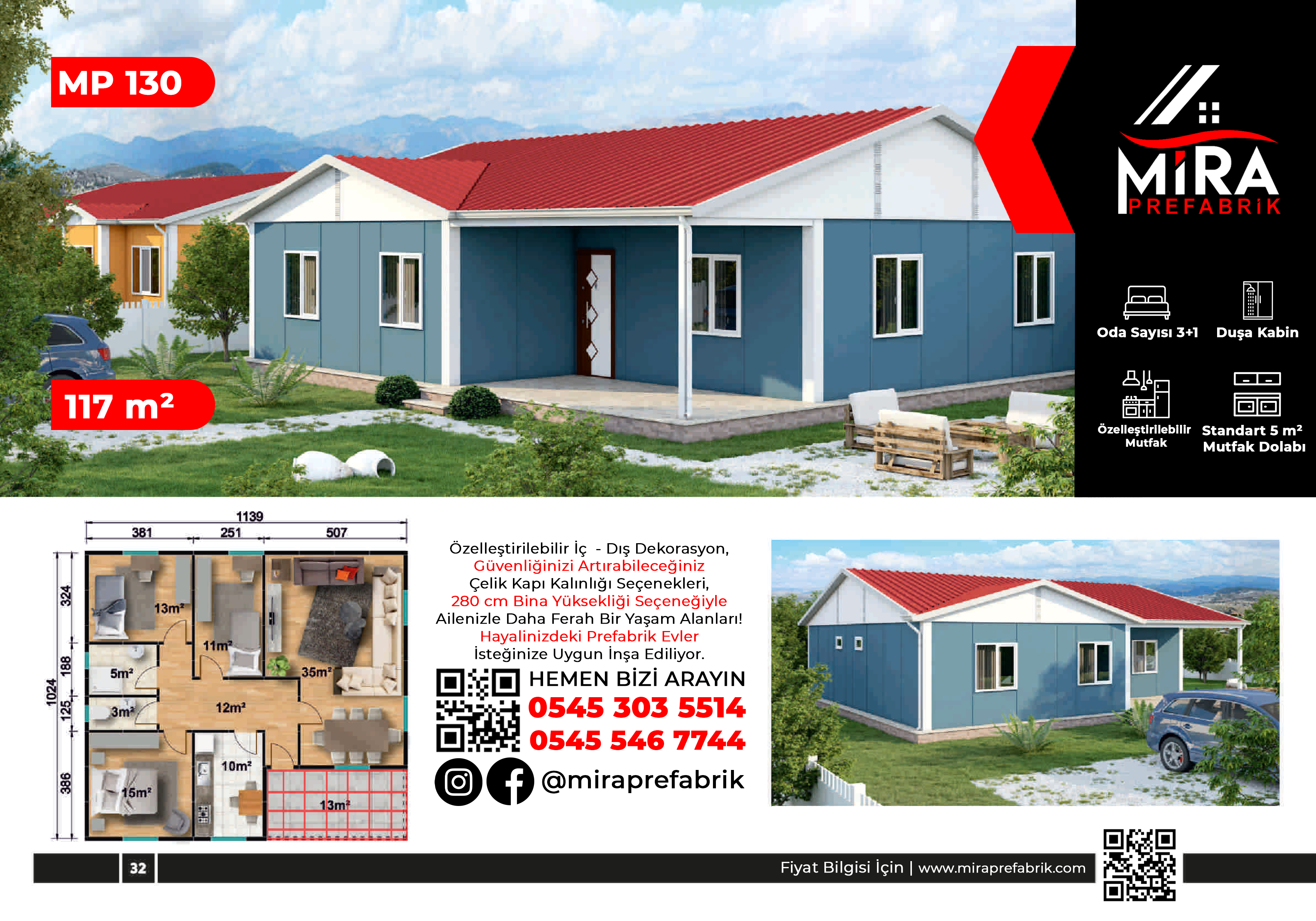 117 m² Prefabrik Ev Fiyatları