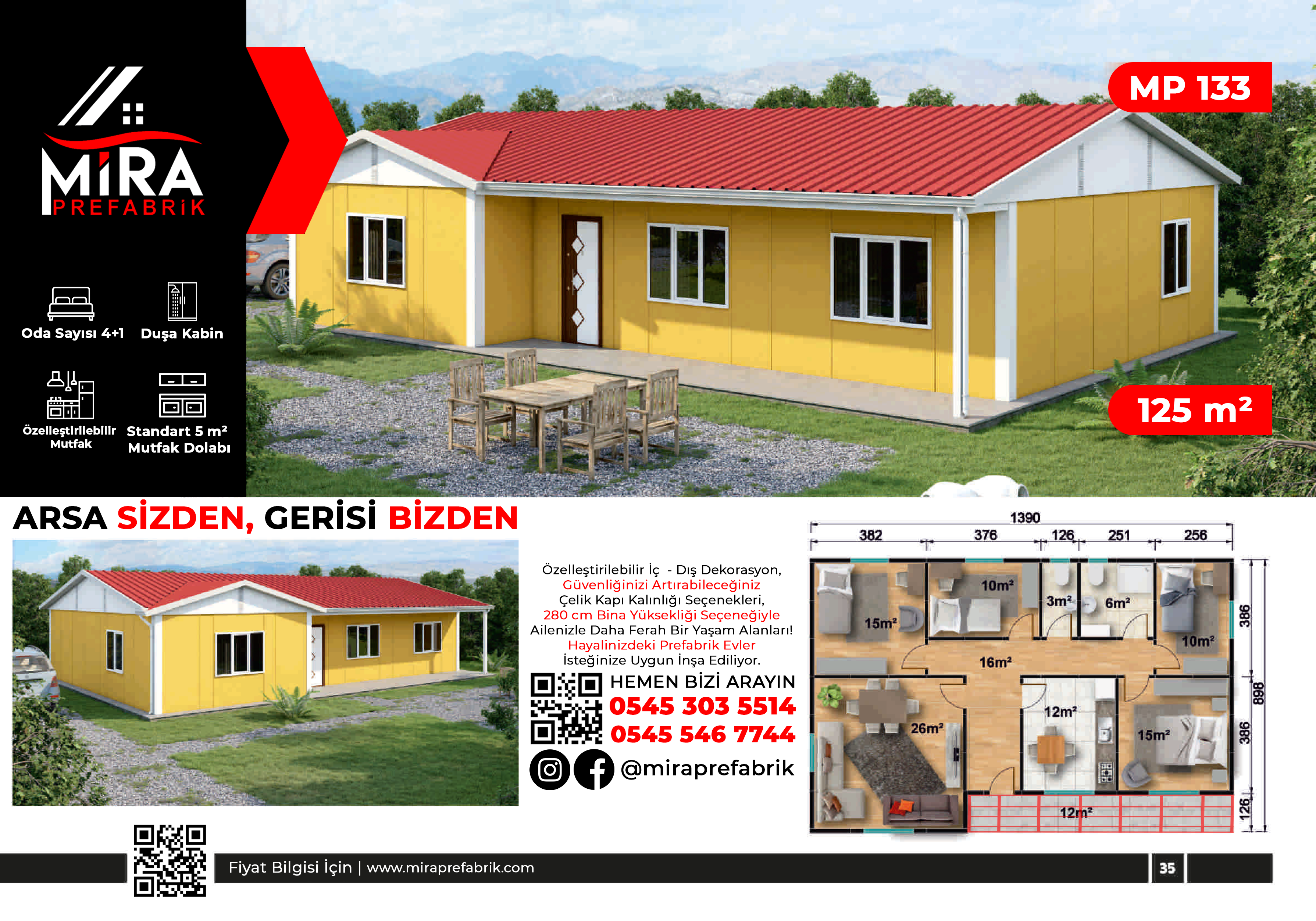 125 m² Prefabrik Ev Fiyatları