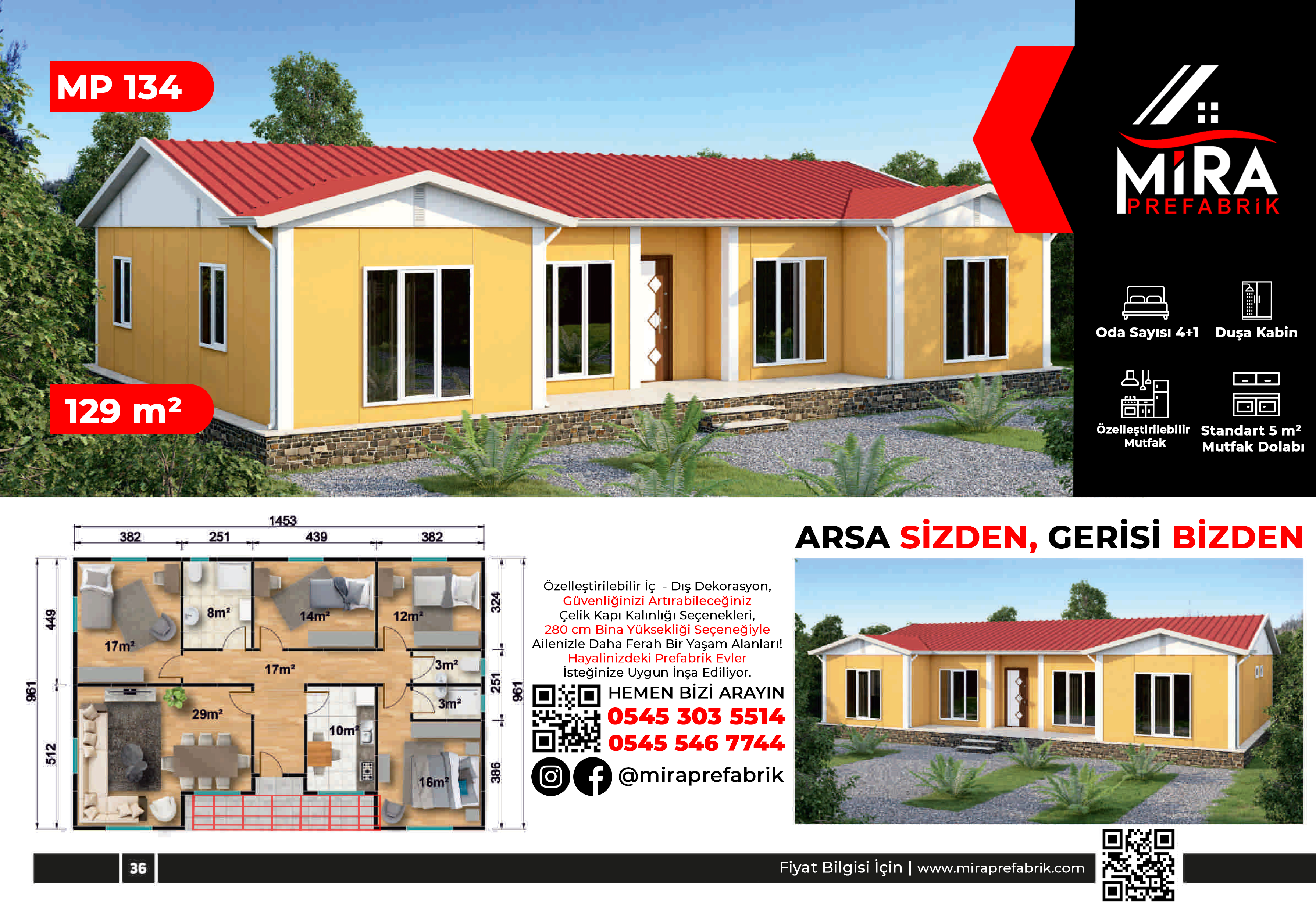 129 m² Prefabrik Ev Fiyatları