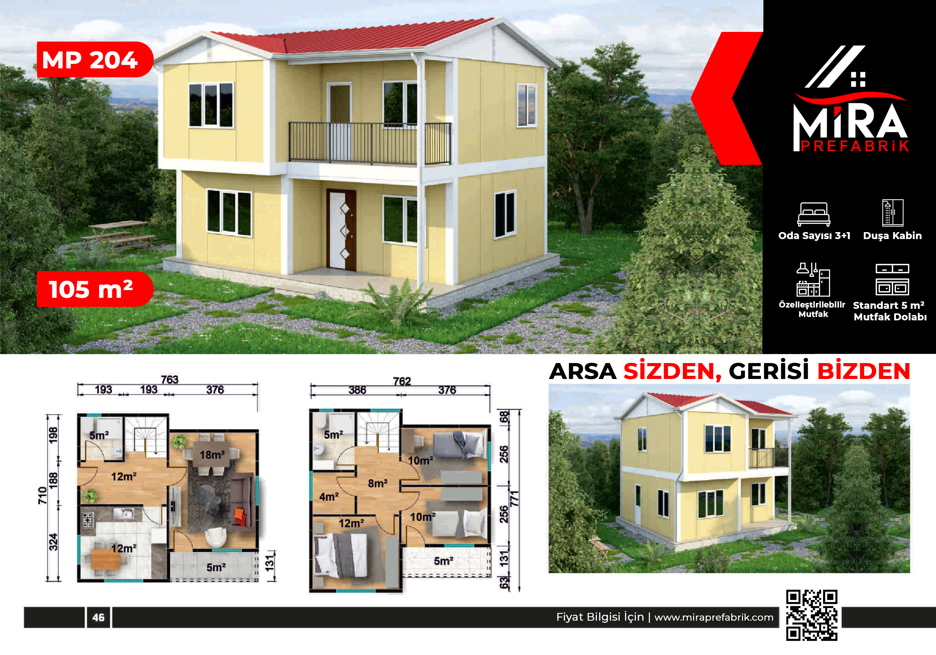 105 m² İki Katlı Prefabrik Ev Fiyatları