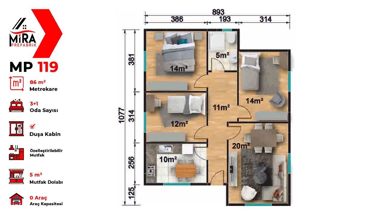 86 m² Prefabrik Ev Fiyatları