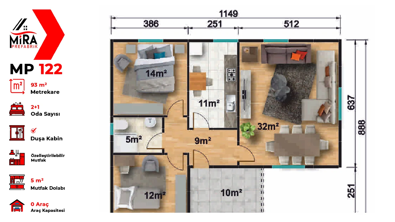 93 m² Prefabrik Ev Fiyatları