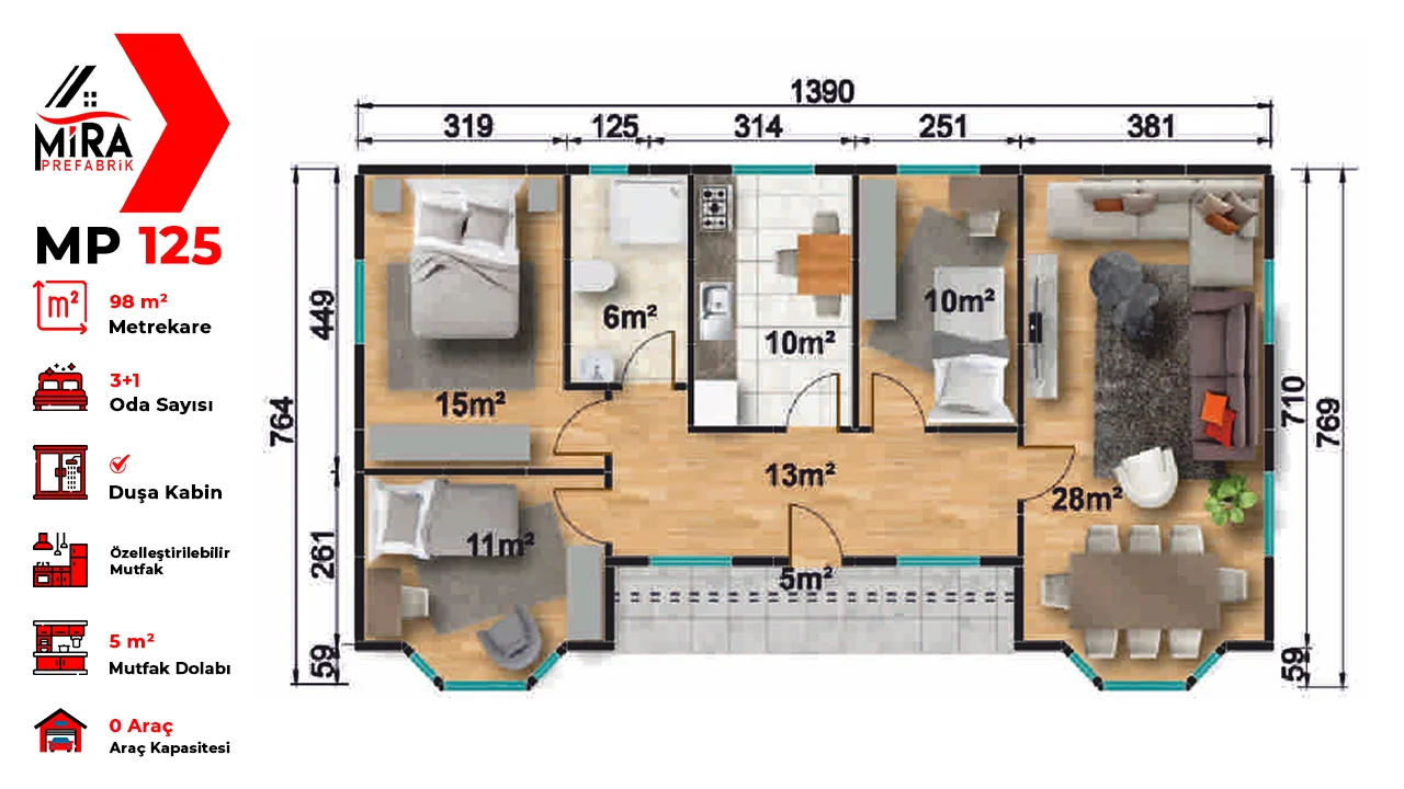98 m² Prefabrik Ev Fiyatları