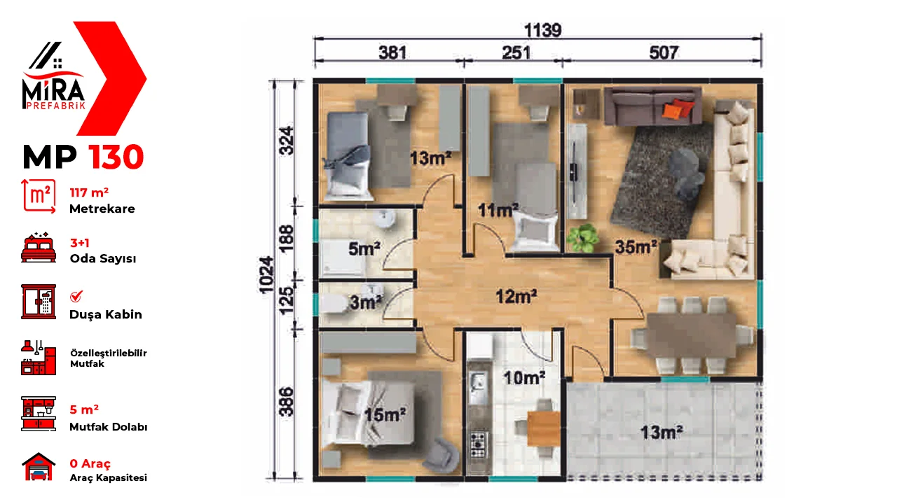 117 m² Prefabrik Ev Fiyatları