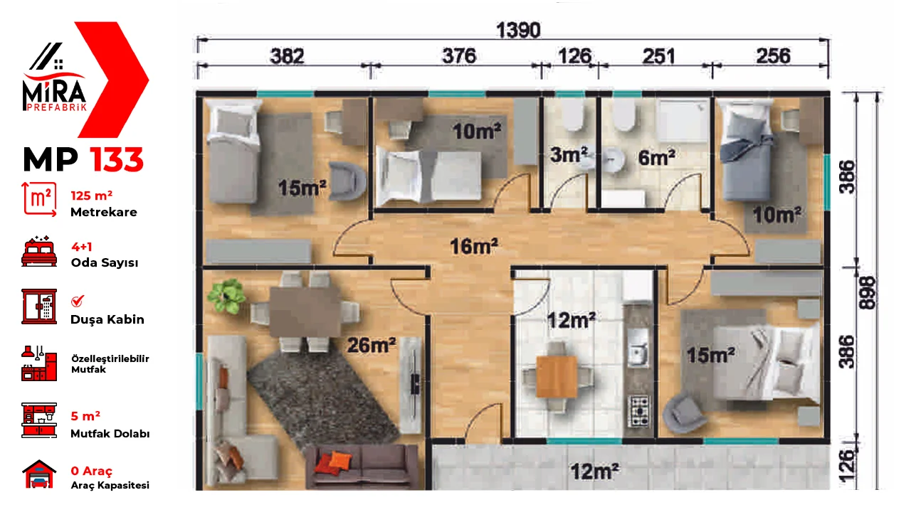 125 m² Prefabrik Ev Fiyatları