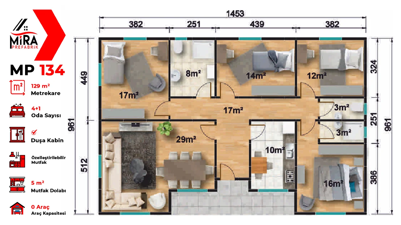 129 m² Prefabrik Ev Fiyatları