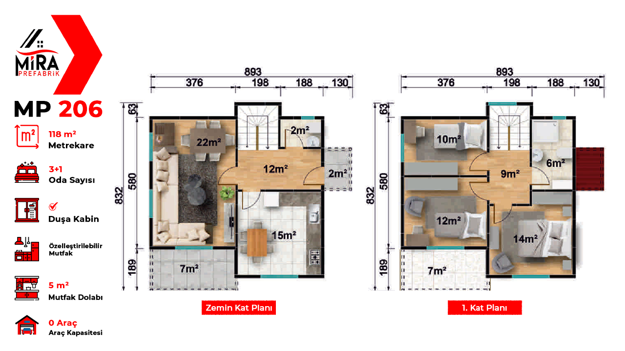 118 m² İki Katlı Prefabrik Ev Fiyatları