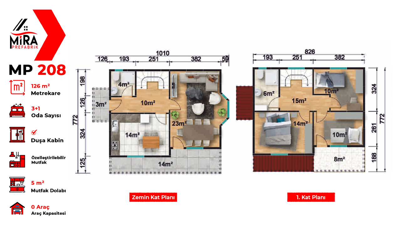 126 m² İki Katlı Prefabrik Ev Fiyatları