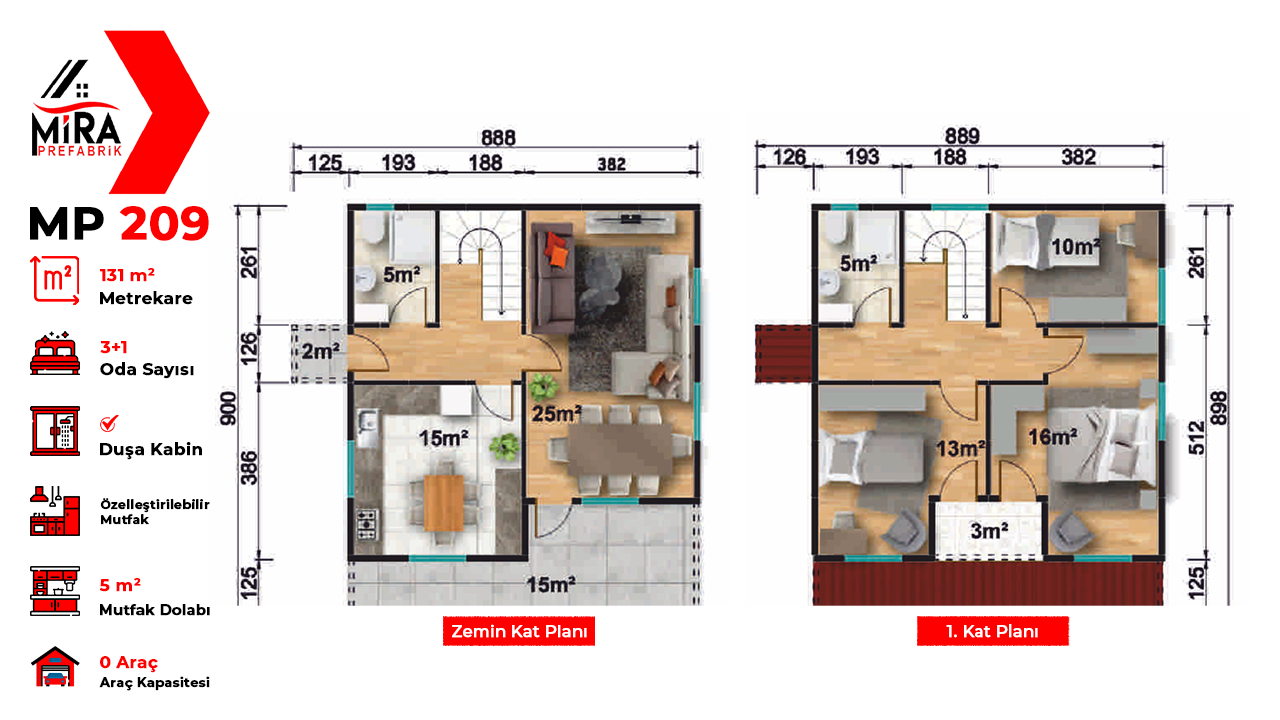 131 m² İki Katlı Prefabrik Ev Fiyatları