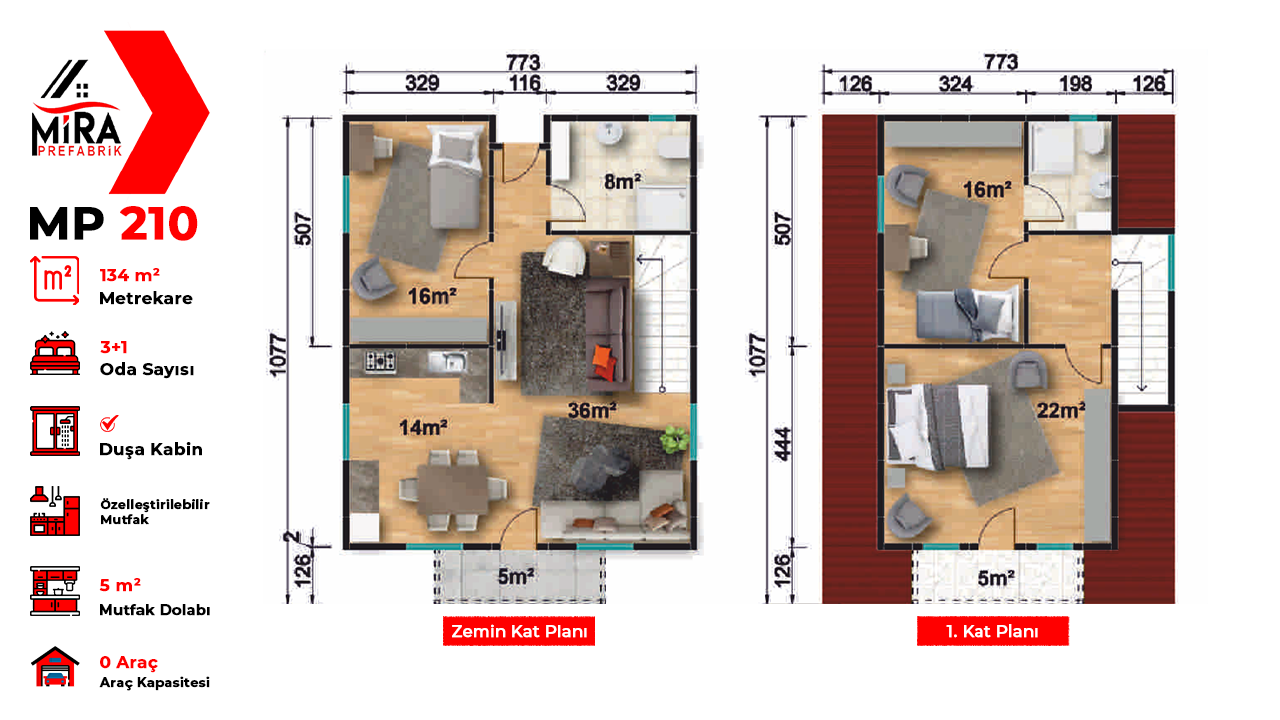 134 m² İki Katlı Prefabrik Ev Fiyatları