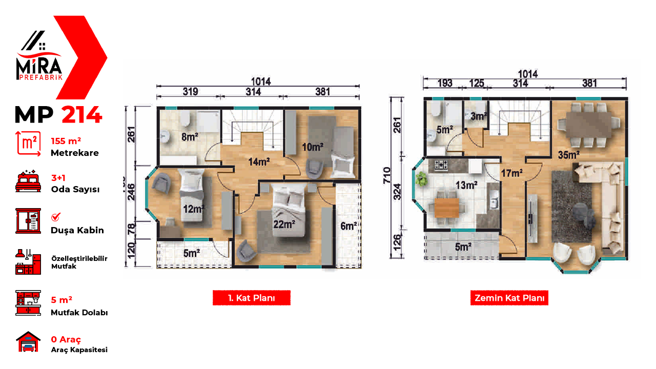 155 m² İki Katlı Prefabrik Ev Fiyatları
